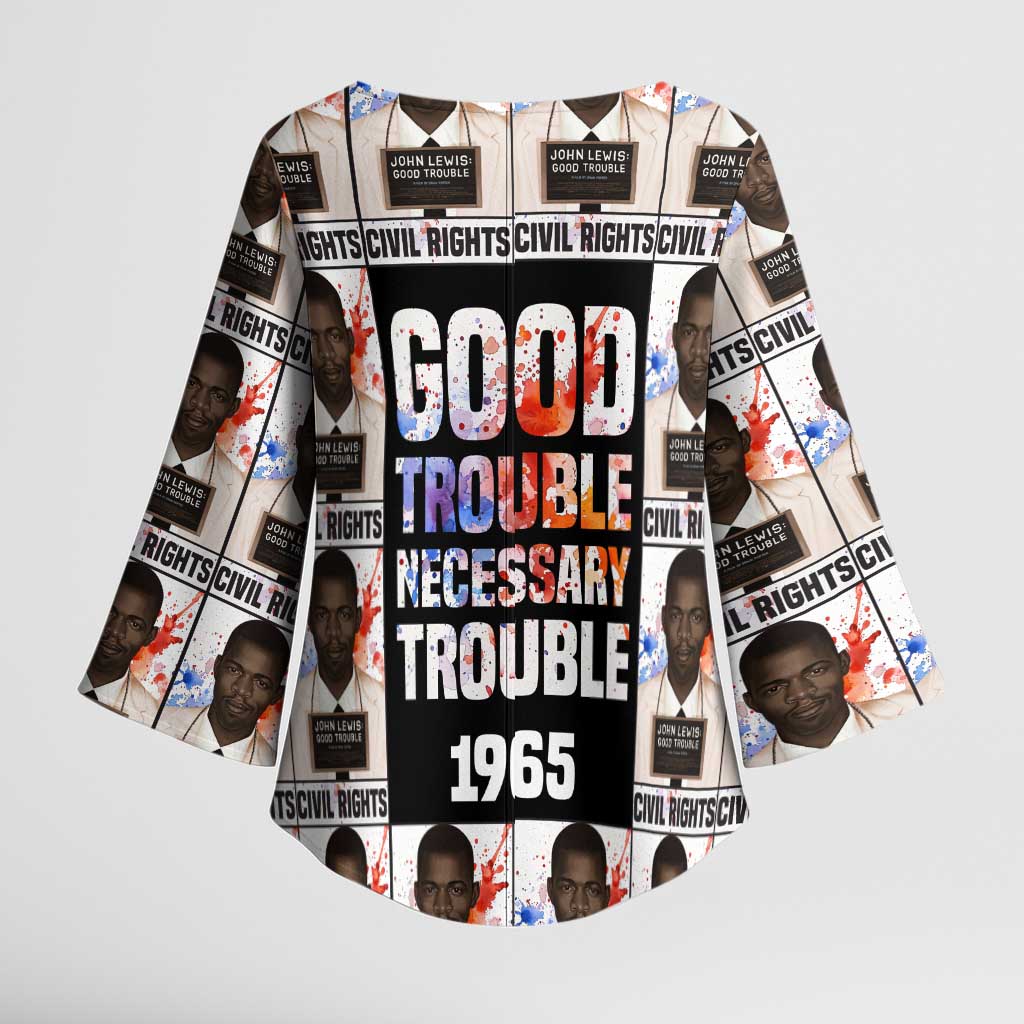 John Lewis Kimono Sleeve Blouse with Mugshot Collage Design Civil Rights Portrait Good Trouble Tribute - Wonder Print Shop