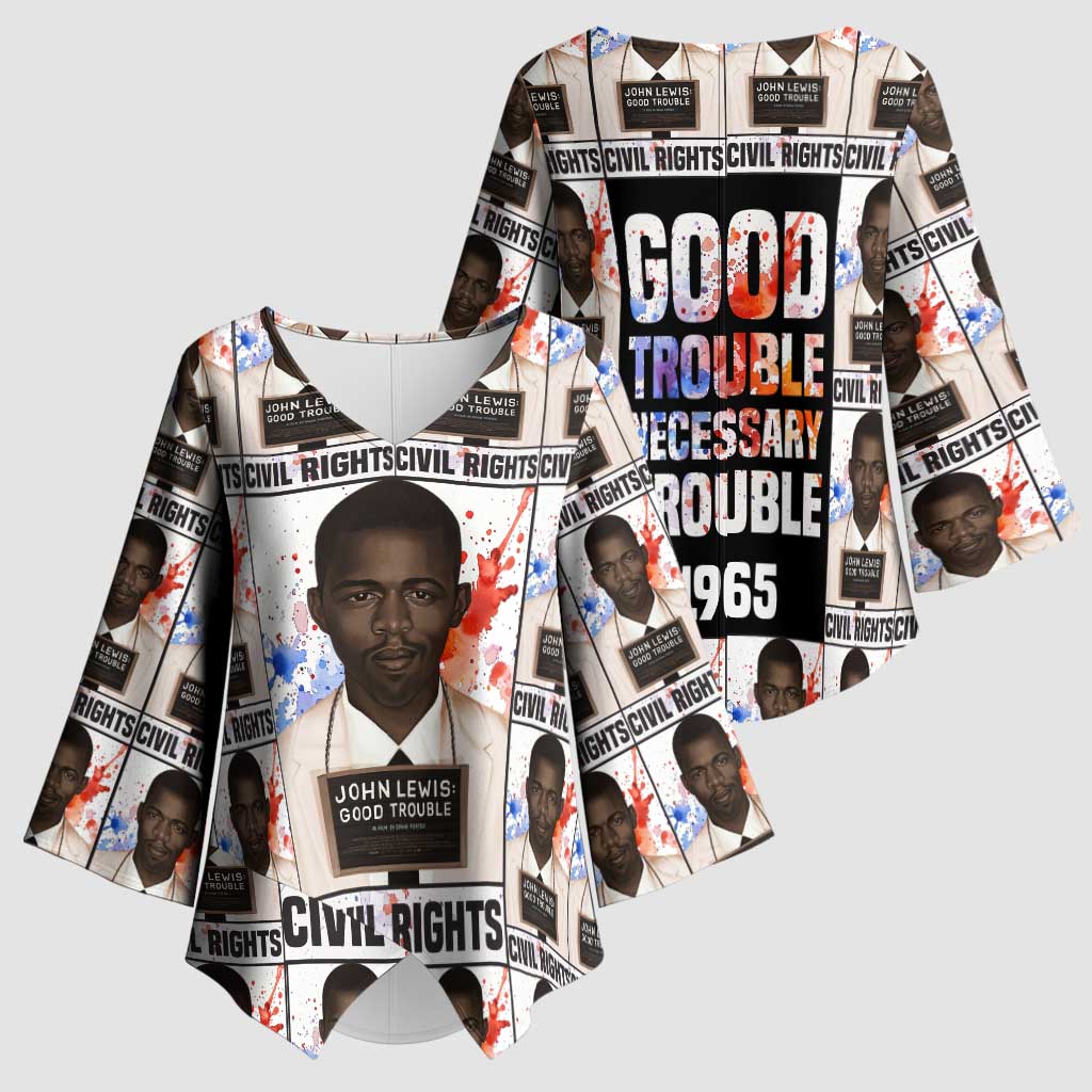 John Lewis Kimono Sleeve Blouse with Mugshot Collage Design Civil Rights Portrait Good Trouble Tribute - Wonder Print Shop