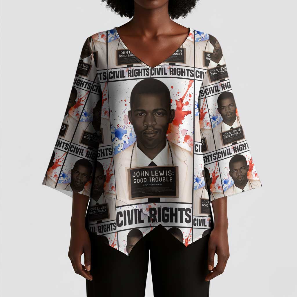 John Lewis Kimono Sleeve Blouse with Mugshot Collage Design Civil Rights Portrait Good Trouble Tribute - Wonder Print Shop