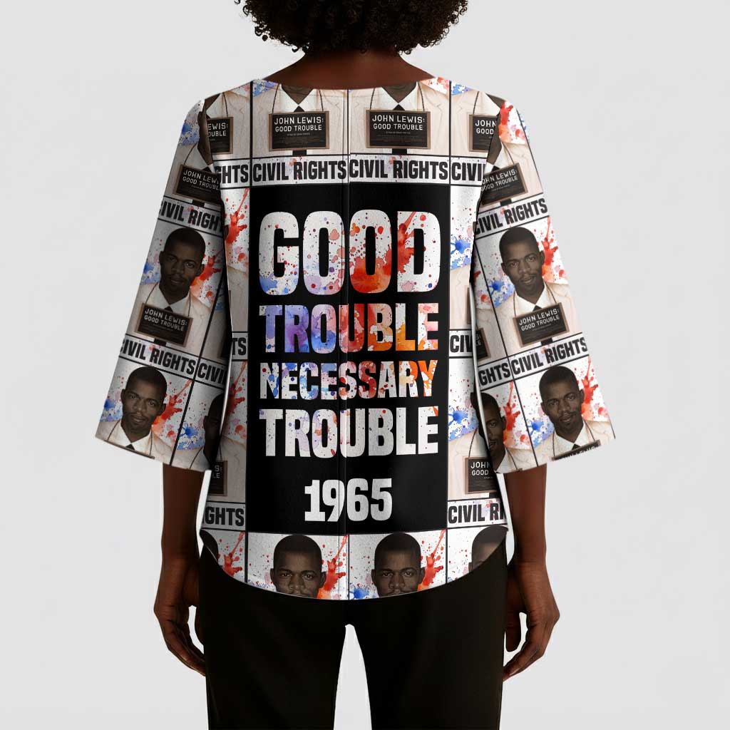 John Lewis Kimono Sleeve Blouse with Mugshot Collage Design Civil Rights Portrait Good Trouble Tribute - Wonder Print Shop