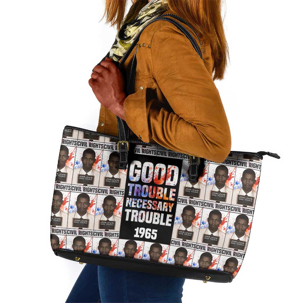 John Lewis Leather Tote Bag with Mugshot Collage Design Civil Rights Portrait Good Trouble Tribute - Wonder Print Shop