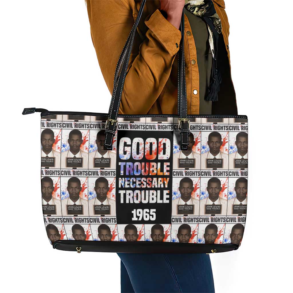 John Lewis Leather Tote Bag with Mugshot Collage Design Civil Rights Portrait Good Trouble Tribute - Wonder Print Shop