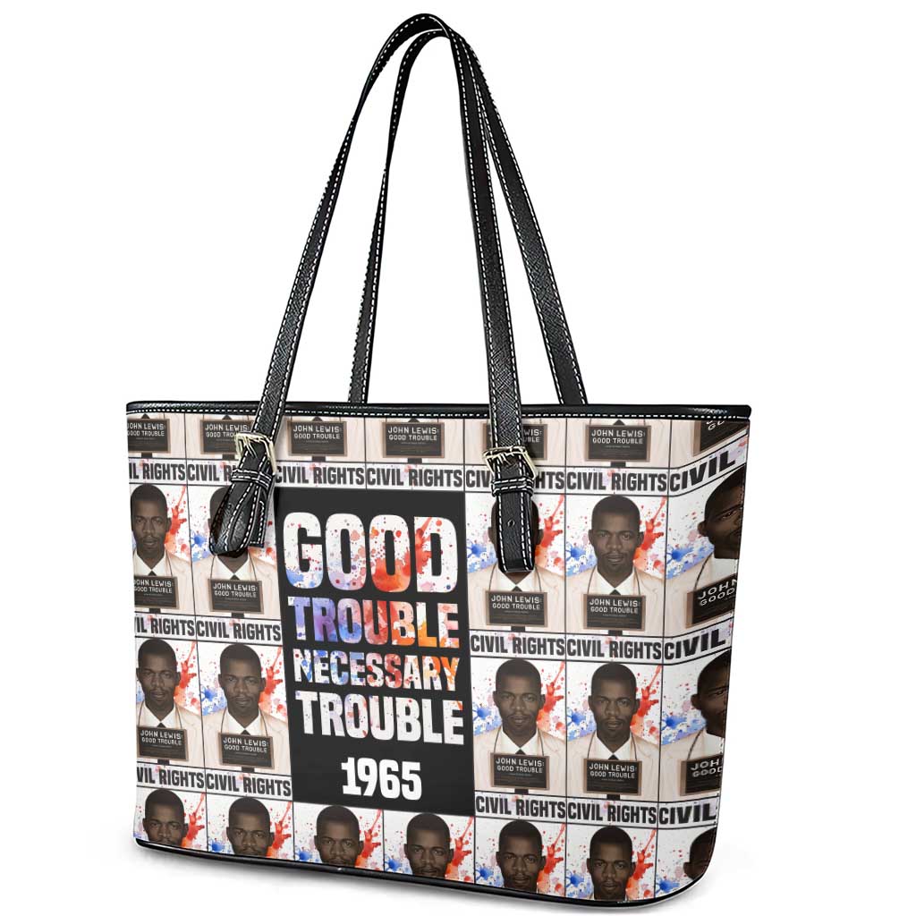 John Lewis Leather Tote Bag with Mugshot Collage Design Civil Rights Portrait Good Trouble Tribute - Wonder Print Shop