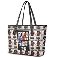 John Lewis Leather Tote Bag with Mugshot Collage Design Civil Rights Portrait Good Trouble Tribute - Wonder Print Shop