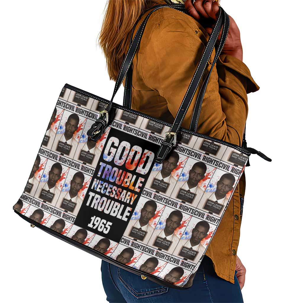 John Lewis Leather Tote Bag with Mugshot Collage Design Civil Rights Portrait Good Trouble Tribute - Wonder Print Shop