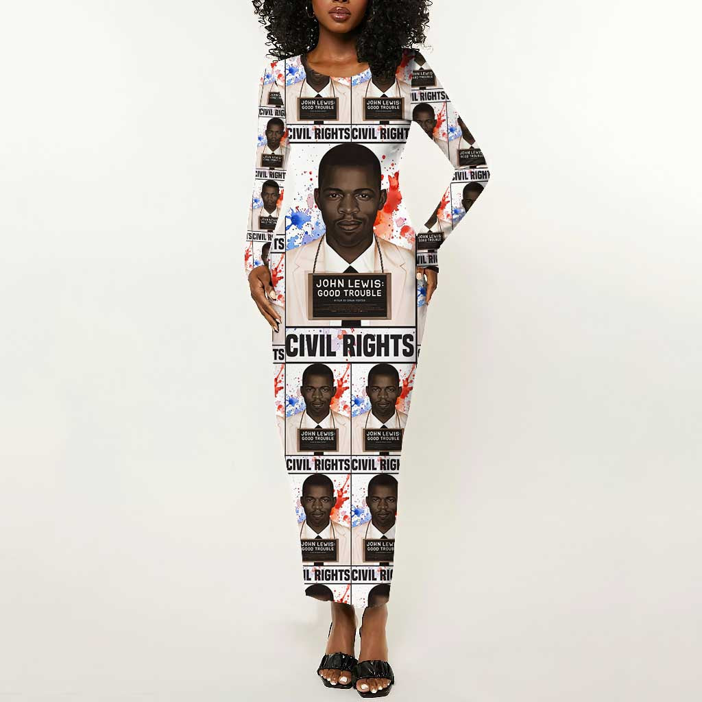 John Lewis Long Sleeve Bodycon Dress with Mugshot Collage Design Civil Rights Portrait Good Trouble Tribute - Wonder Print Shop