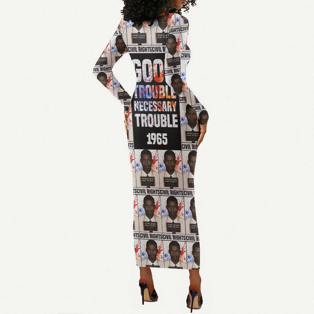 John Lewis Long Sleeve Bodycon Dress with Mugshot Collage Design Civil Rights Portrait Good Trouble Tribute - Wonder Print Shop