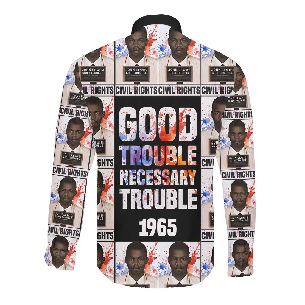 John Lewis Long Sleeve Button Shirt with Mugshot Collage Design Civil Rights Portrait Good Trouble Tribute - Wonder Print Shop