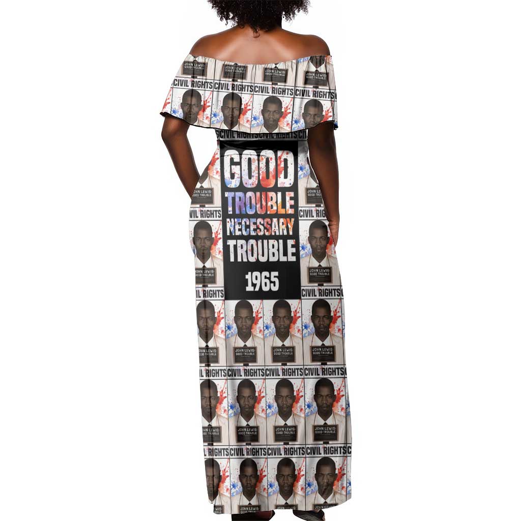John Lewis Off Shoulder Maxi Dress with Mugshot Collage Design Civil Rights Portrait Good Trouble Tribute - Wonder Print Shop