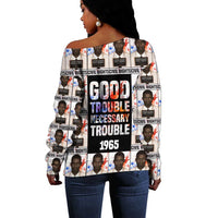 John Lewis Off Shoulder Sweater with Mugshot Collage Design Civil Rights Portrait Good Trouble Tribute - Wonder Print Shop