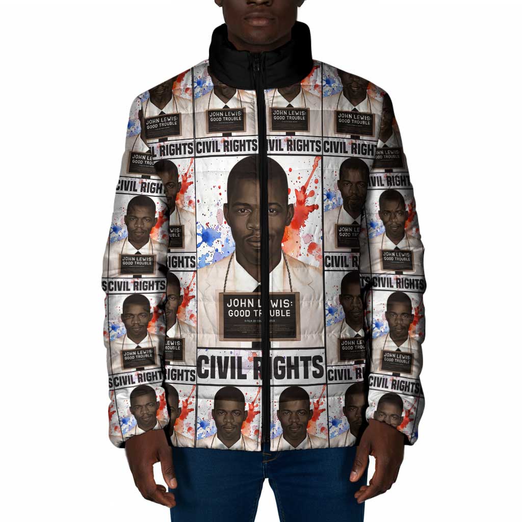 John Lewis Padded Jacket with Mugshot Collage Design Civil Rights Portrait Good Trouble Tribute - Wonder Print Shop