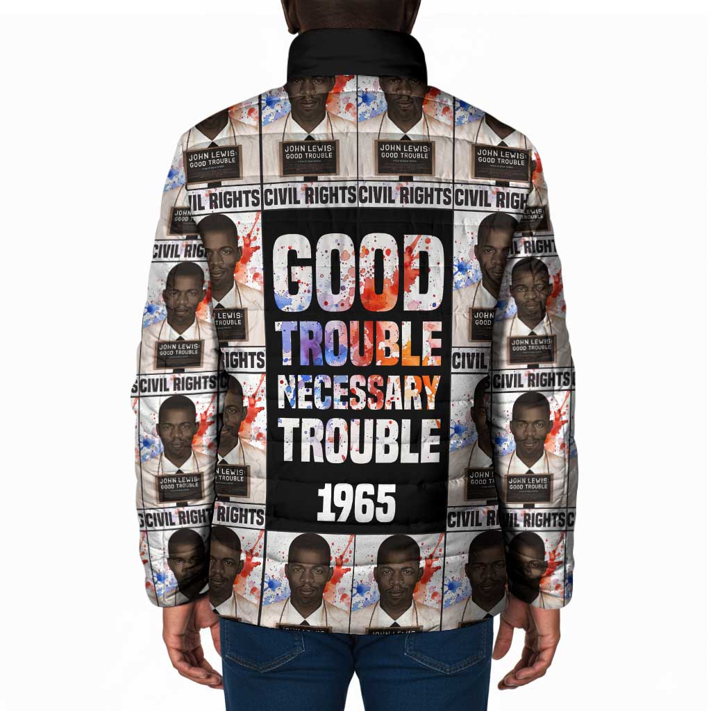 John Lewis Padded Jacket with Mugshot Collage Design Civil Rights Portrait Good Trouble Tribute - Wonder Print Shop