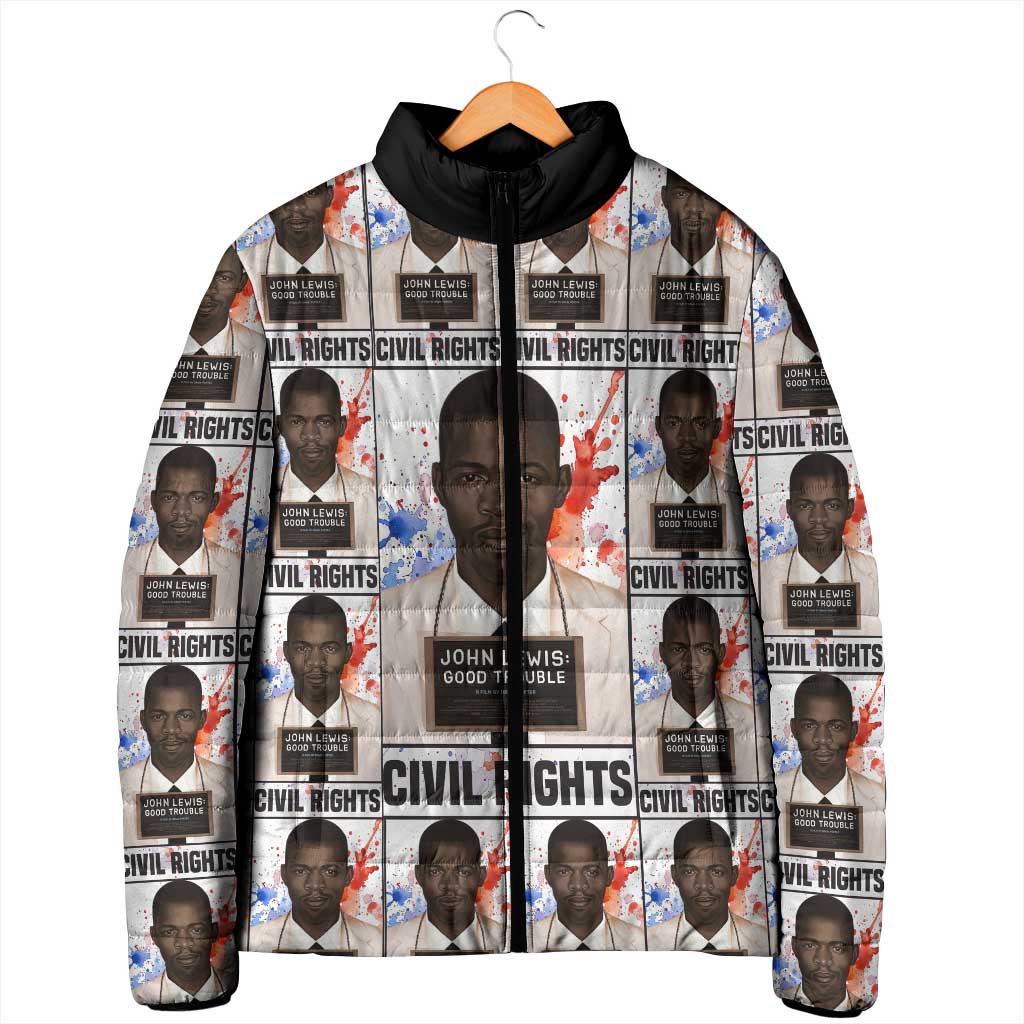 John Lewis Padded Jacket with Mugshot Collage Design Civil Rights Portrait Good Trouble Tribute - Wonder Print Shop