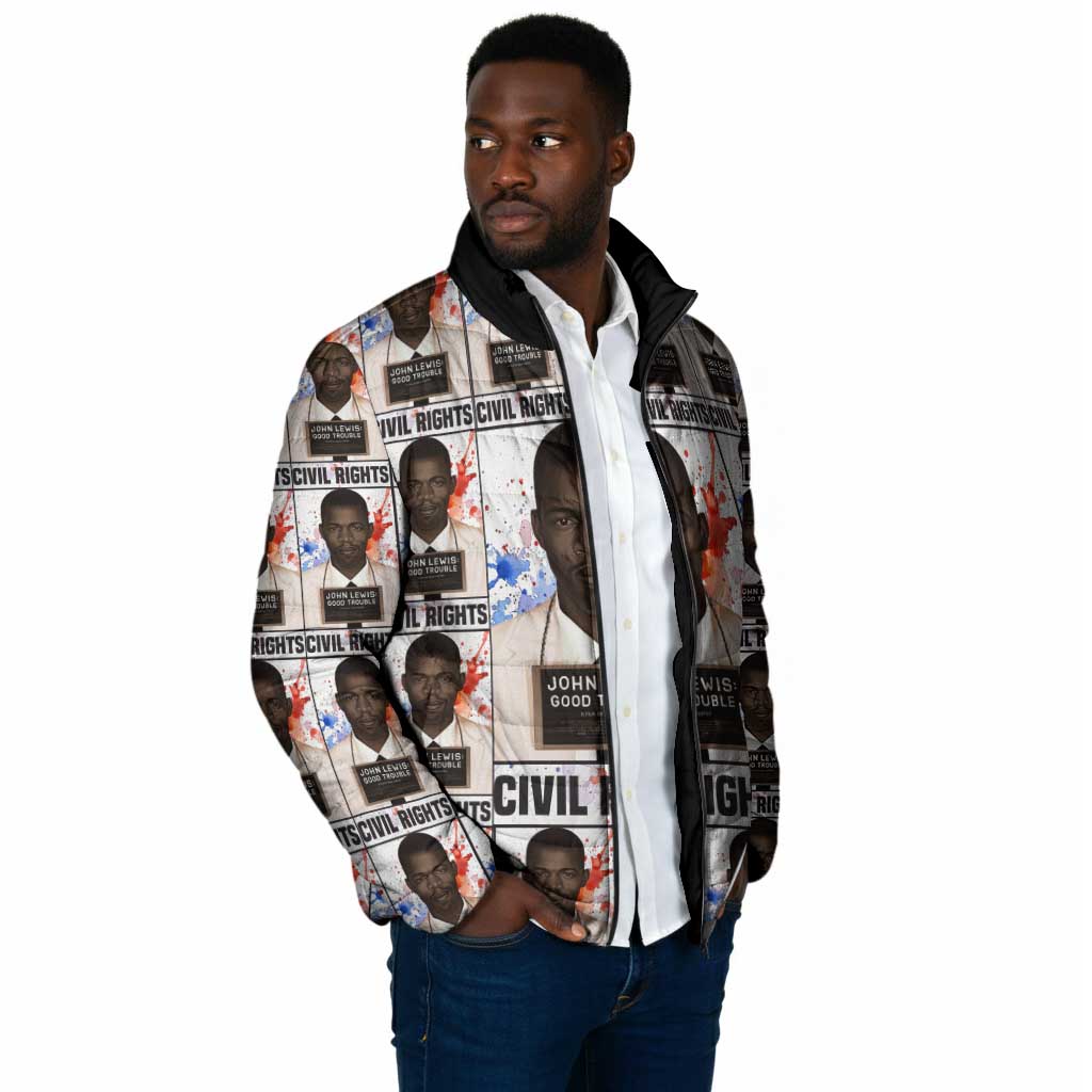 John Lewis Padded Jacket with Mugshot Collage Design Civil Rights Portrait Good Trouble Tribute - Wonder Print Shop