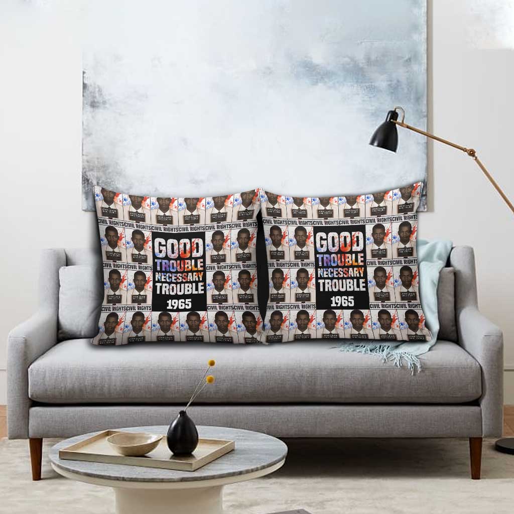 John Lewis Pillow Cover with Mugshot Collage Design Civil Rights Portrait Good Trouble Tribute - Wonder Print Shop