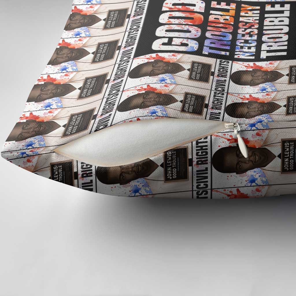 John Lewis Pillow Cover with Mugshot Collage Design Civil Rights Portrait Good Trouble Tribute - Wonder Print Shop