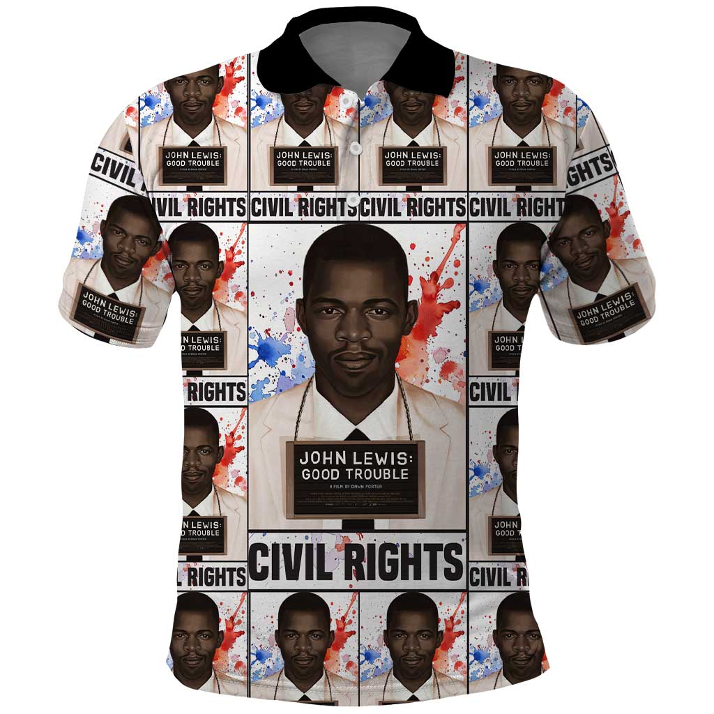 John Lewis Polo Shirt with Mugshot Collage Design Civil Rights Portrait Good Trouble Tribute - Wonder Print Shop