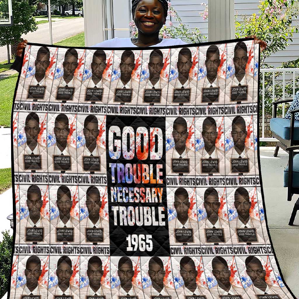 John Lewis Quilt with Mugshot Collage Design Civil Rights Portrait Good Trouble Tribute - Wonder Print Shop