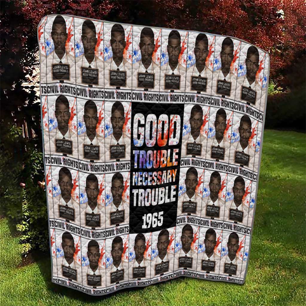 John Lewis Quilt with Mugshot Collage Design Civil Rights Portrait Good Trouble Tribute - Wonder Print Shop