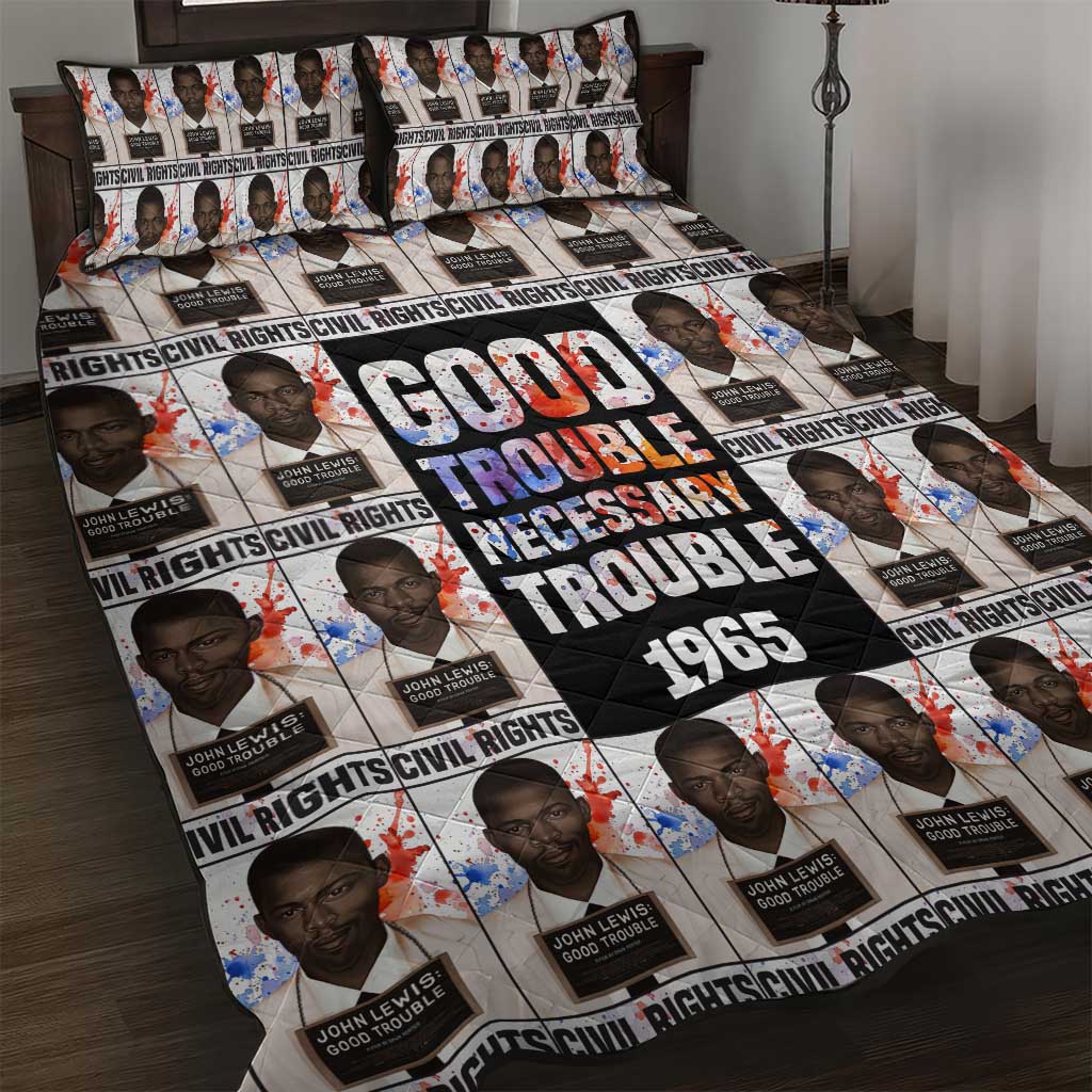 John Lewis Quilt Bed Set with Mugshot Collage Design Civil Rights Portrait Good Trouble Tribute - Wonder Print Shop
