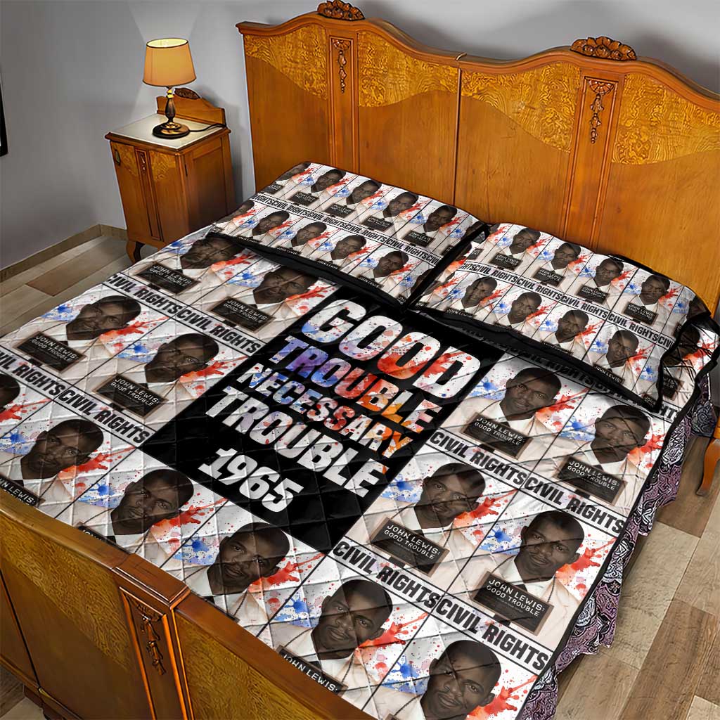 John Lewis Quilt Bed Set with Mugshot Collage Design Civil Rights Portrait Good Trouble Tribute - Wonder Print Shop