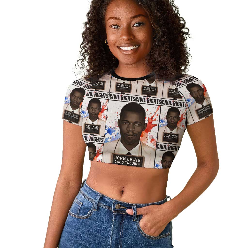 John Lewis Raglan Cropped T shirt with Mugshot Collage Design Civil Rights Portrait Good Trouble Tribute - Wonder Print Shop