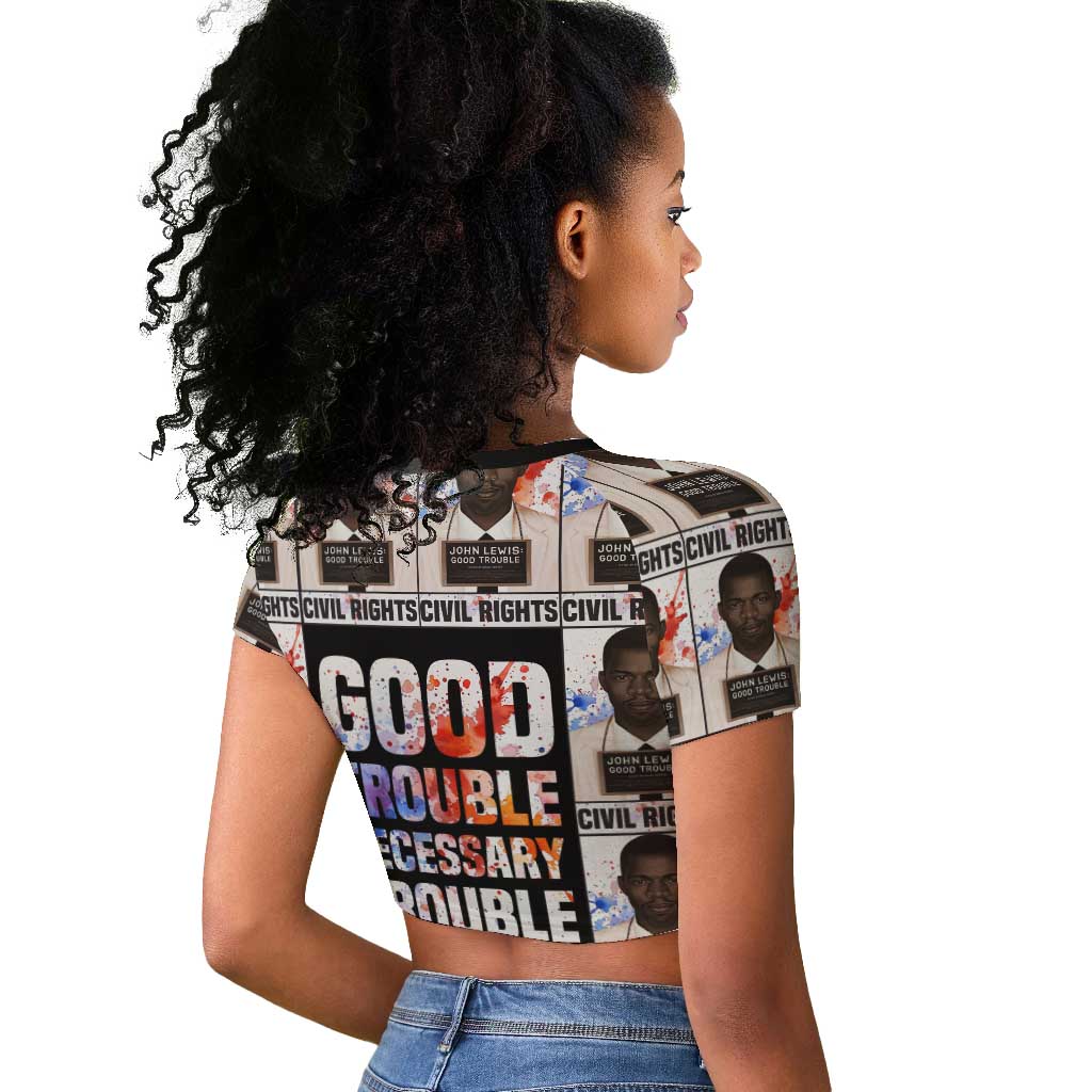 John Lewis Raglan Cropped T shirt with Mugshot Collage Design Civil Rights Portrait Good Trouble Tribute - Wonder Print Shop