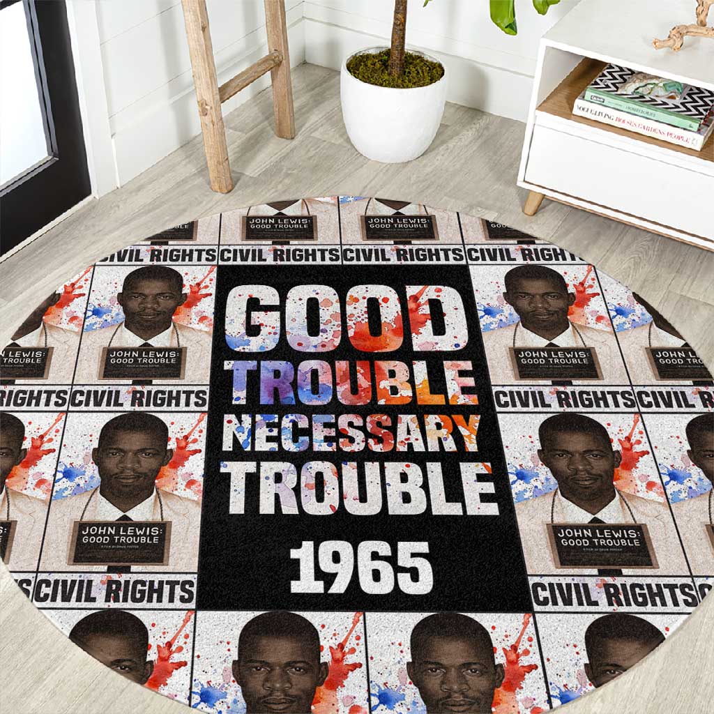 John Lewis Round Carpet with Mugshot Collage Design Civil Rights Portrait Good Trouble Tribute - Wonder Print Shop