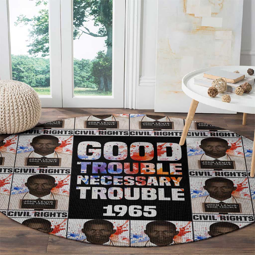 John Lewis Round Carpet with Mugshot Collage Design Civil Rights Portrait Good Trouble Tribute - Wonder Print Shop