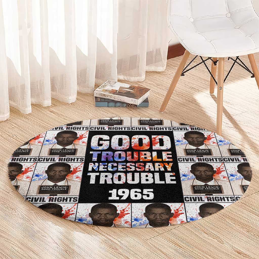 John Lewis Round Carpet with Mugshot Collage Design Civil Rights Portrait Good Trouble Tribute - Wonder Print Shop