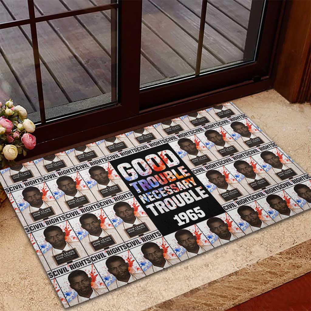 John Lewis Rubber Doormat with Mugshot Collage Design Civil Rights Portrait Good Trouble Tribute - Wonder Print Shop