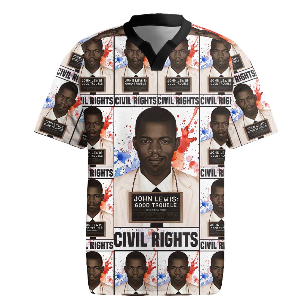 John Lewis Rugby Jersey with Mugshot Collage Design Civil Rights Portrait Good Trouble Tribute - Wonder Print Shop