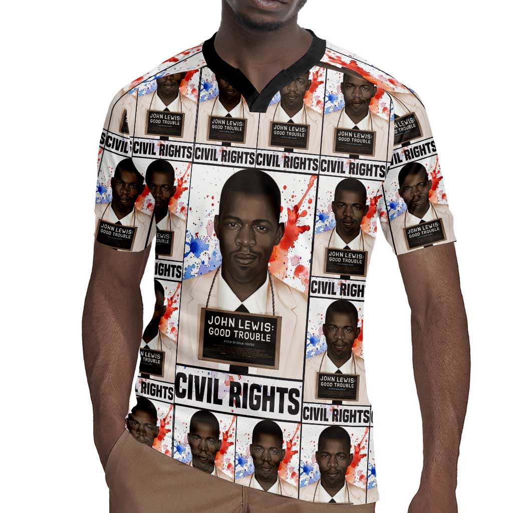 John Lewis Rugby Jersey with Mugshot Collage Design Civil Rights Portrait Good Trouble Tribute - Wonder Print Shop