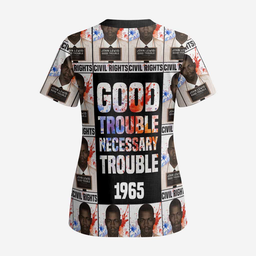John Lewis Scrub Top with Mugshot Collage Design Civil Rights Portrait Good Trouble Tribute - Wonder Print Shop