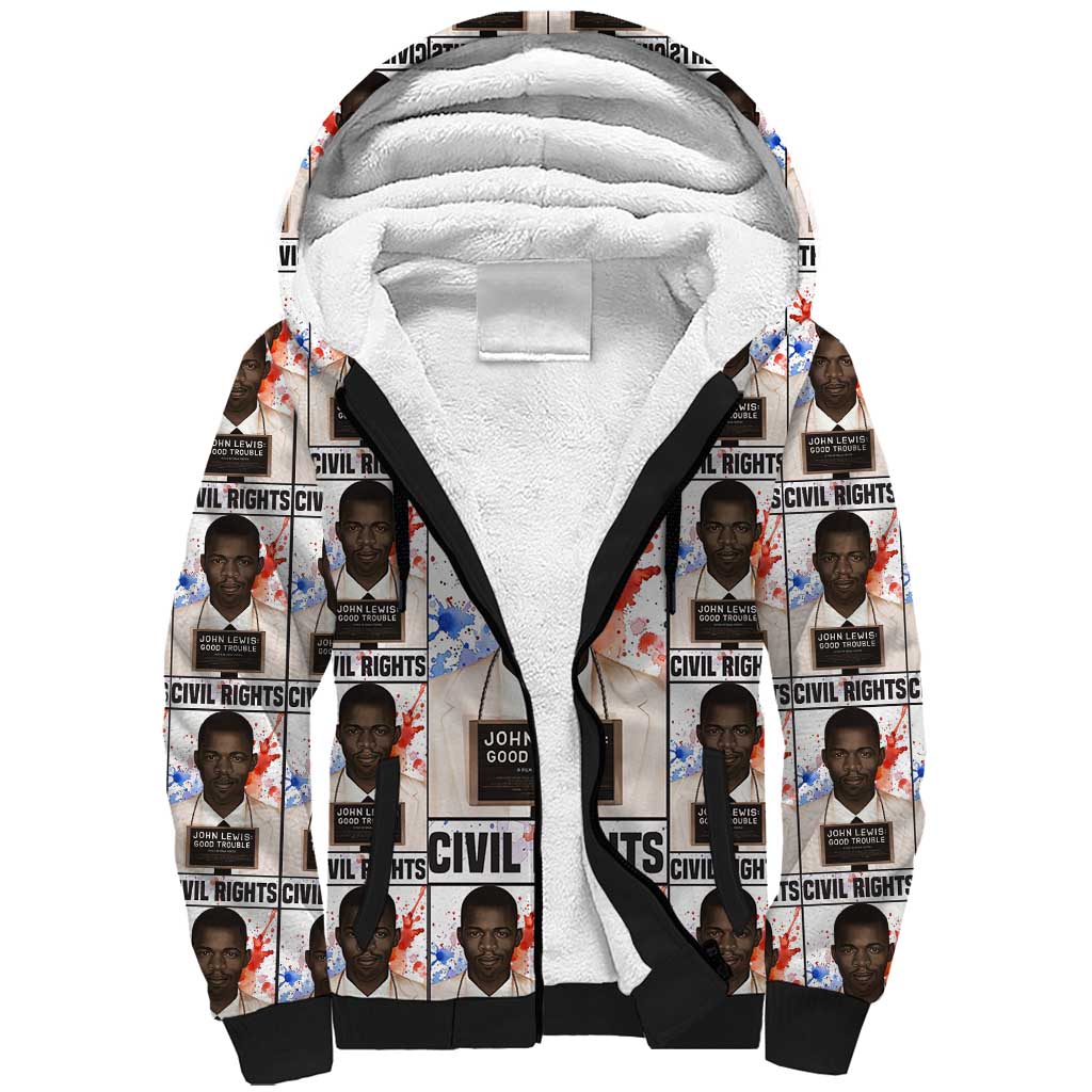 John Lewis Sherpa Hoodie with Mugshot Collage Design Civil Rights Portrait Good Trouble Tribute - Wonder Print Shop