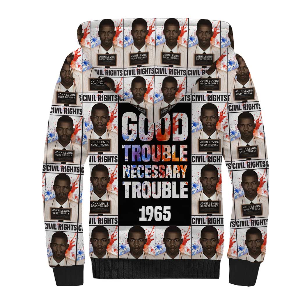 John Lewis Sherpa Hoodie with Mugshot Collage Design Civil Rights Portrait Good Trouble Tribute - Wonder Print Shop