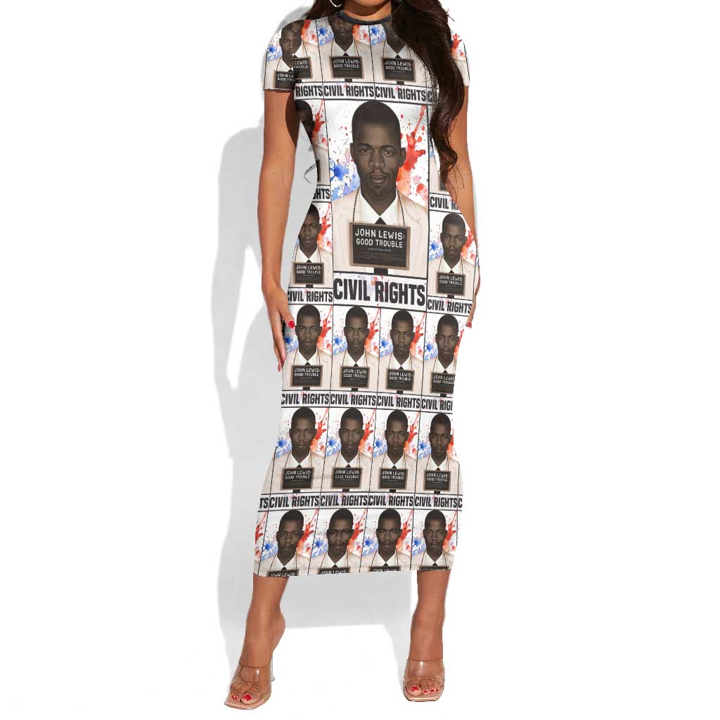 John Lewis Short Sleeve Bodycon Dress with Mugshot Collage Design Civil Rights Portrait Good Trouble Tribute - Wonder Print Shop