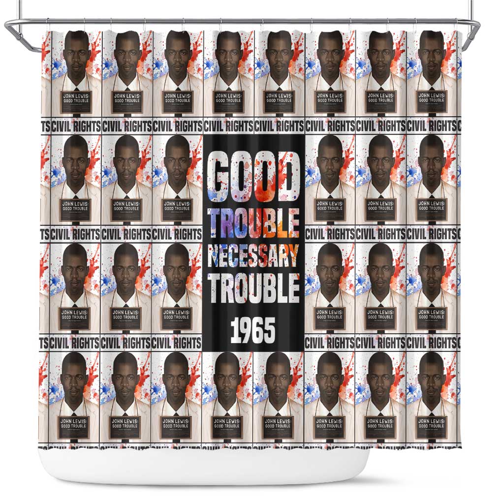 John Lewis Shower Curtain with Mugshot Collage Design Civil Rights Portrait Good Trouble Tribute - Wonder Print Shop