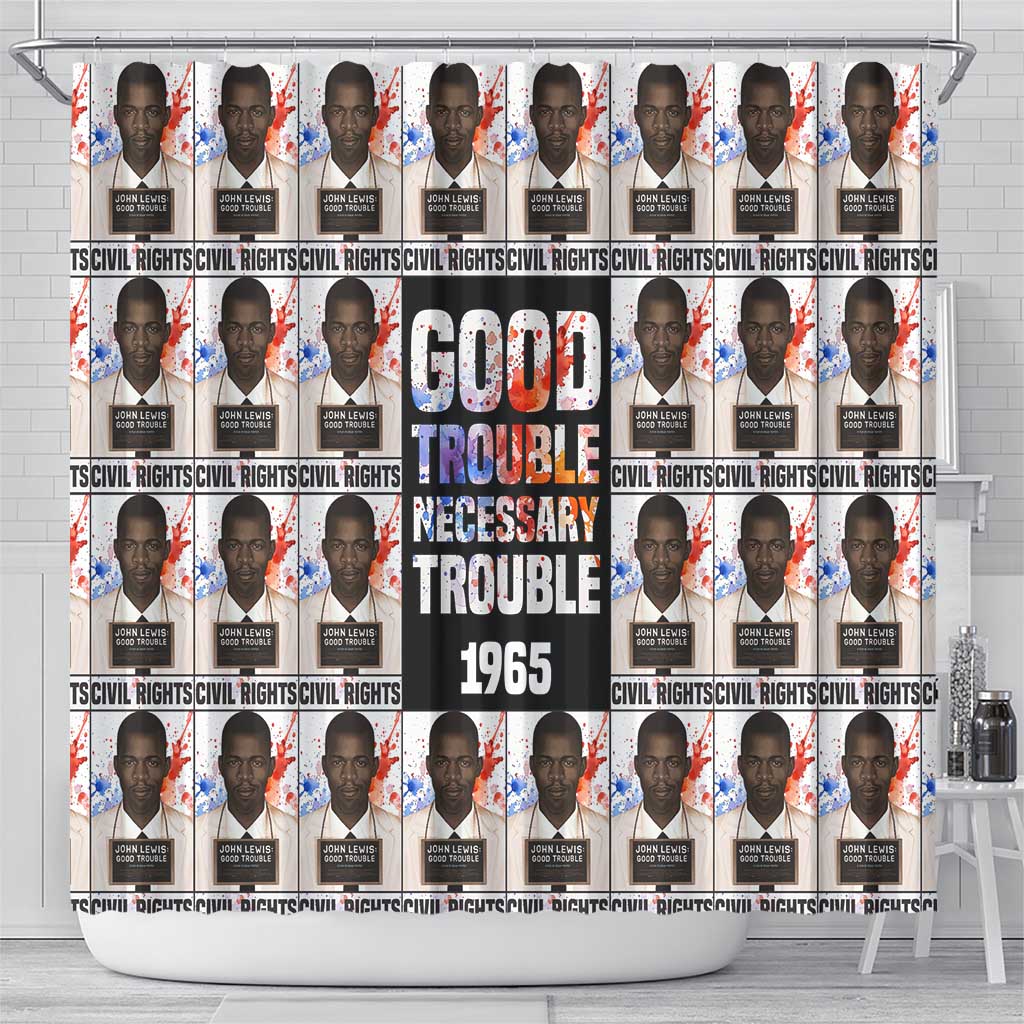 John Lewis Shower Curtain with Mugshot Collage Design Civil Rights Portrait Good Trouble Tribute - Wonder Print Shop