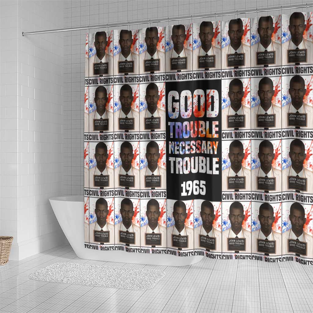 John Lewis Shower Curtain with Mugshot Collage Design Civil Rights Portrait Good Trouble Tribute - Wonder Print Shop