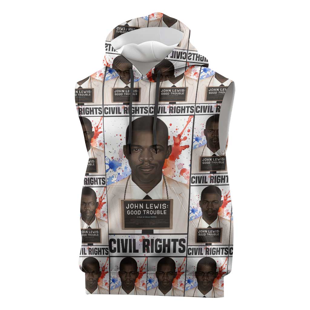 John Lewis Sleeveless Hoodie with Mugshot Collage Design Civil Rights Portrait Good Trouble Tribute - Wonder Print Shop