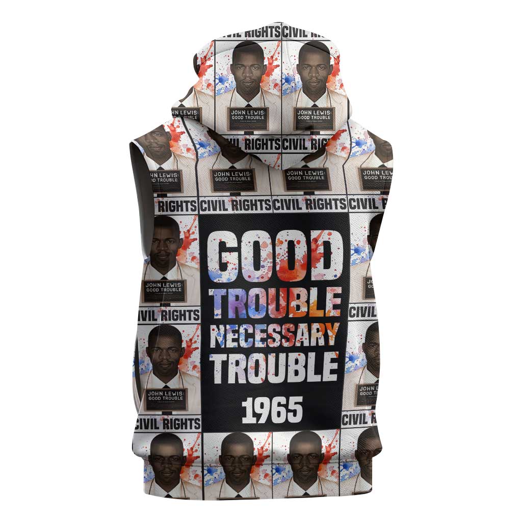 John Lewis Sleeveless Hoodie with Mugshot Collage Design Civil Rights Portrait Good Trouble Tribute - Wonder Print Shop