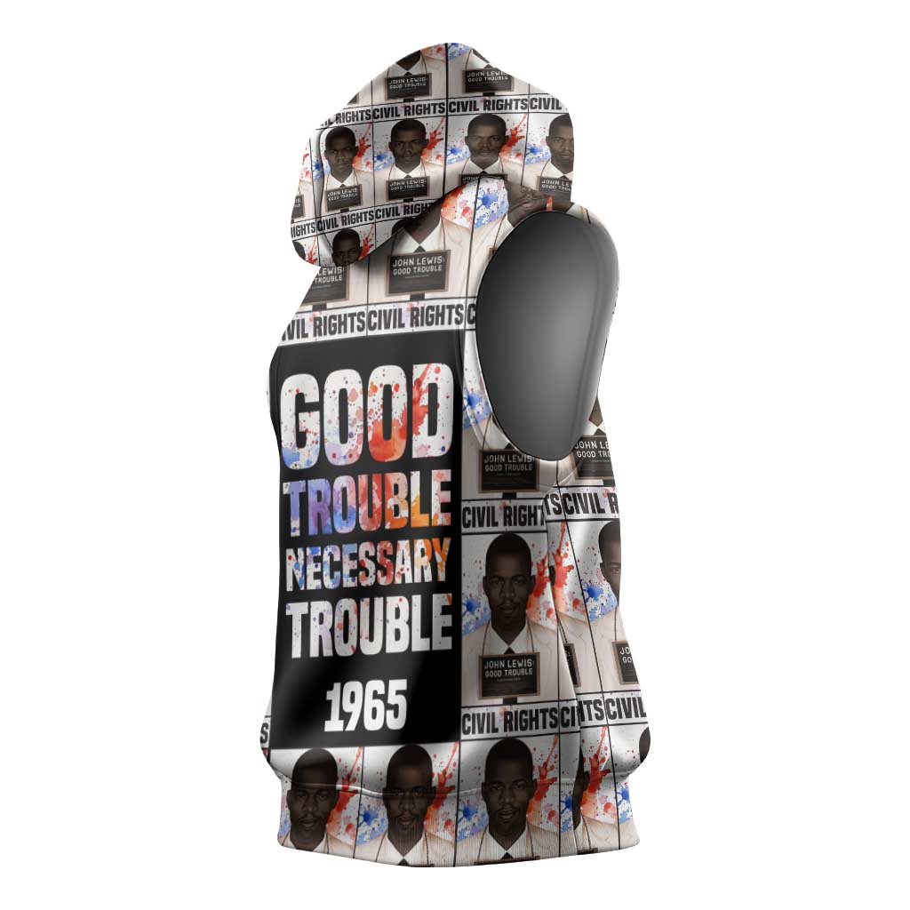 John Lewis Sleeveless Hoodie with Mugshot Collage Design Civil Rights Portrait Good Trouble Tribute - Wonder Print Shop