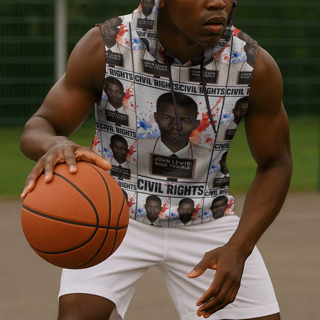 John Lewis Sleeveless Hoodie with Mugshot Collage Design Civil Rights Portrait Good Trouble Tribute - Wonder Print Shop