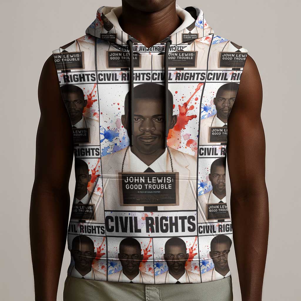 John Lewis Sleeveless Hoodie with Mugshot Collage Design Civil Rights Portrait Good Trouble Tribute - Wonder Print Shop