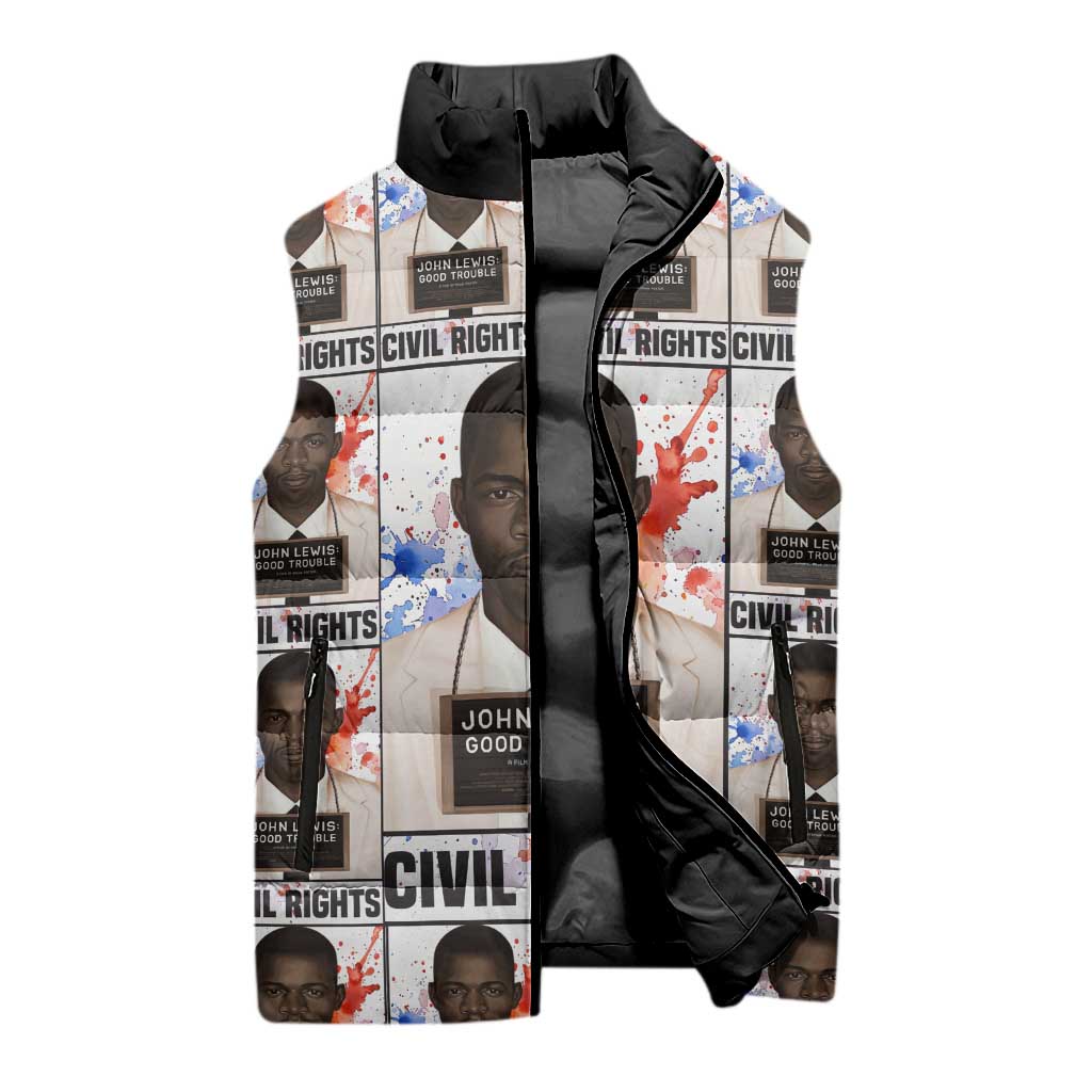 John Lewis Sleeveless Puffer Jacket with Mugshot Collage Design Civil Rights Portrait Good Trouble Tribute - Wonder Print Shop
