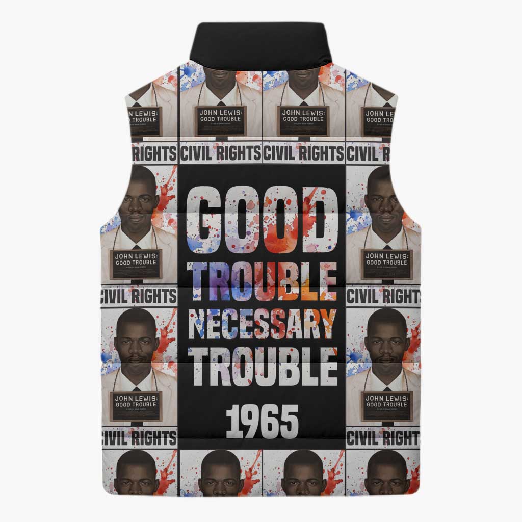 John Lewis Sleeveless Puffer Jacket with Mugshot Collage Design Civil Rights Portrait Good Trouble Tribute - Wonder Print Shop