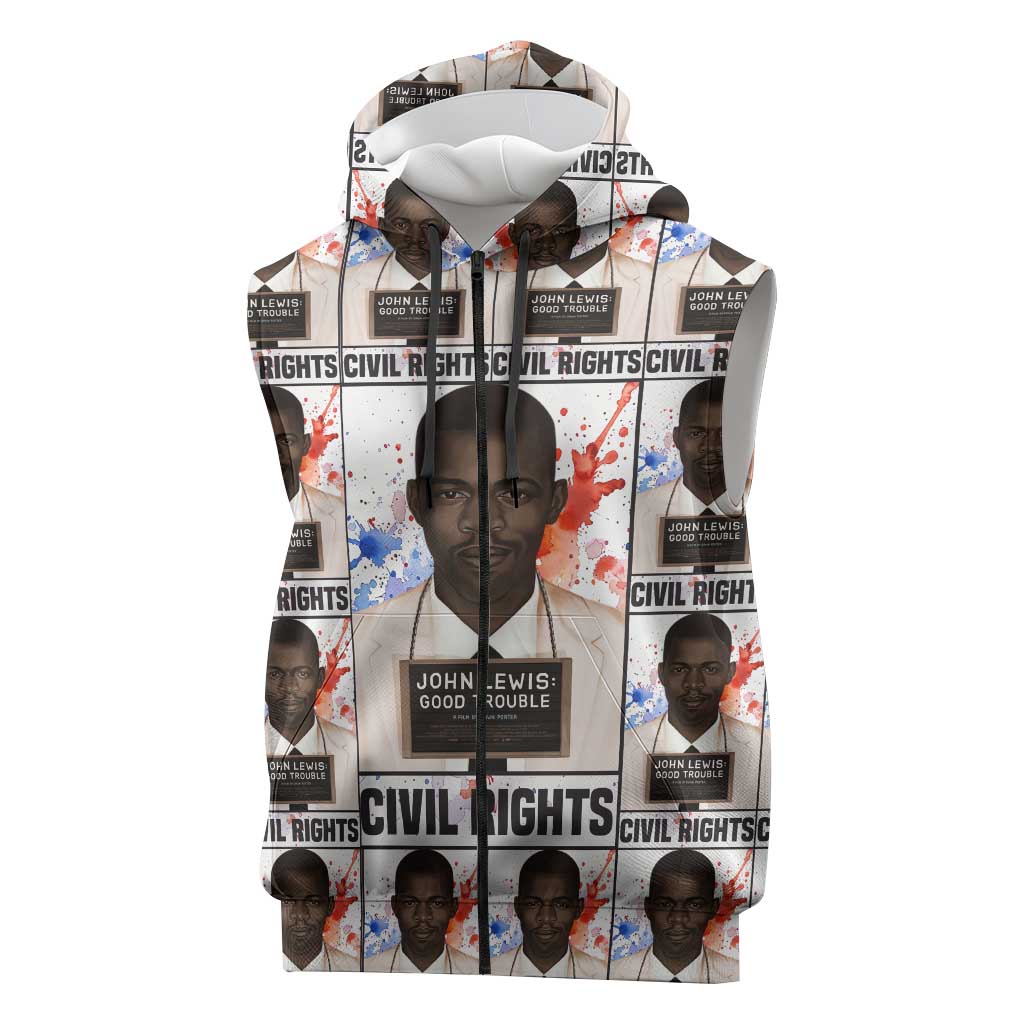 John Lewis Sleeveless Zip Hoodie with Mugshot Collage Design Civil Rights Portrait Good Trouble Tribute - Wonder Print Shop