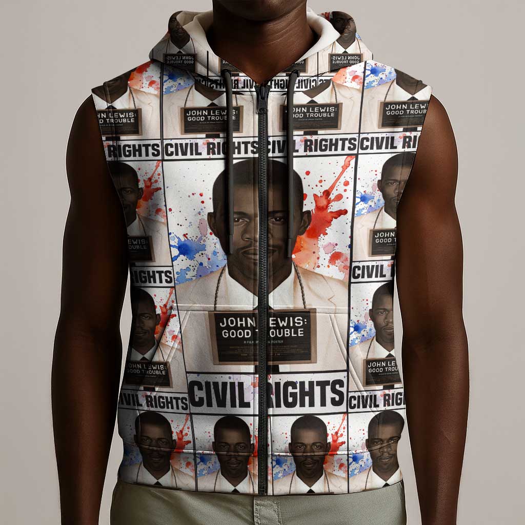 John Lewis Sleeveless Zip Hoodie with Mugshot Collage Design Civil Rights Portrait Good Trouble Tribute - Wonder Print Shop