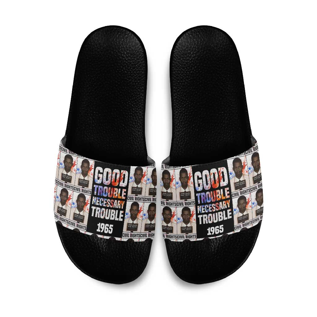 John Lewis Slide Sandals with Mugshot Collage Design Civil Rights Portrait Good Trouble Tribute - Wonder Print Shop